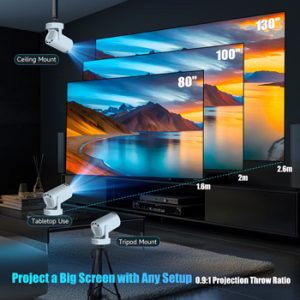 Cozy bedroom mini projector setup with ceiling projection