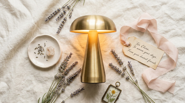 Cute LED mushroom lamp as a cottagecore gift idea