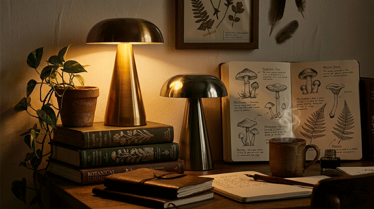 Retro bar mushroom LED touch sensor table lamp close up