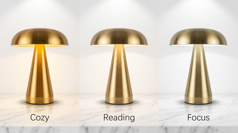 Mushroom lamp three color dimming modes comparison